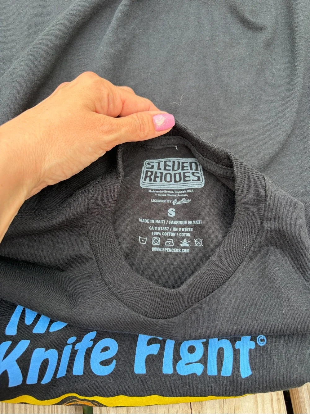 Steven Rhodes Mens Tee Small Black Hobbies Games My First Knife Fight Small Flaw